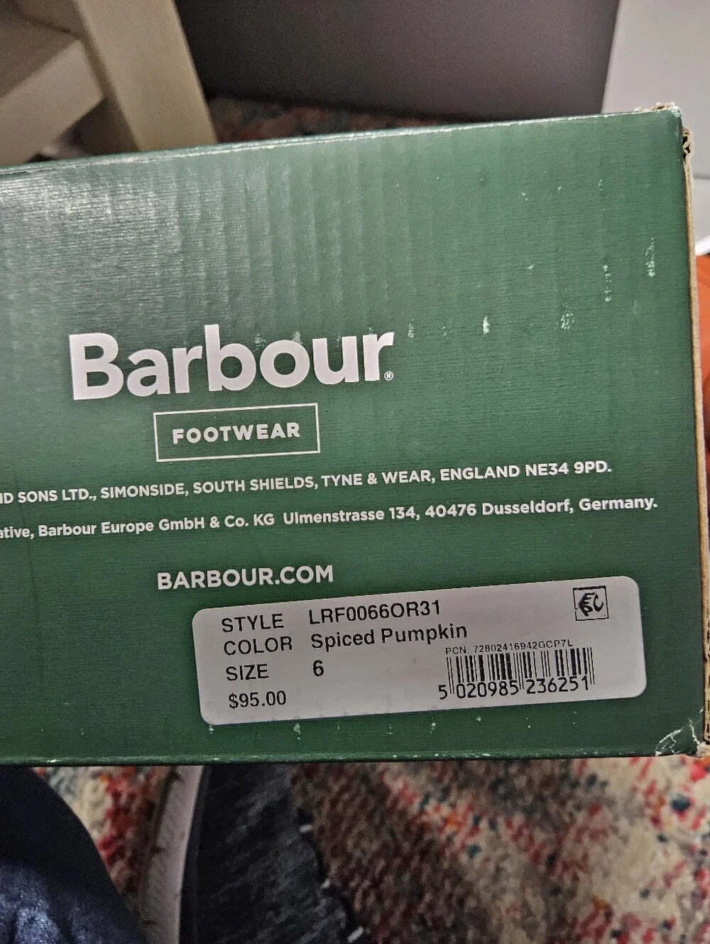 NWOT Barbour Wilton Size 6 Spiced Pumpkinn Rain Boots
